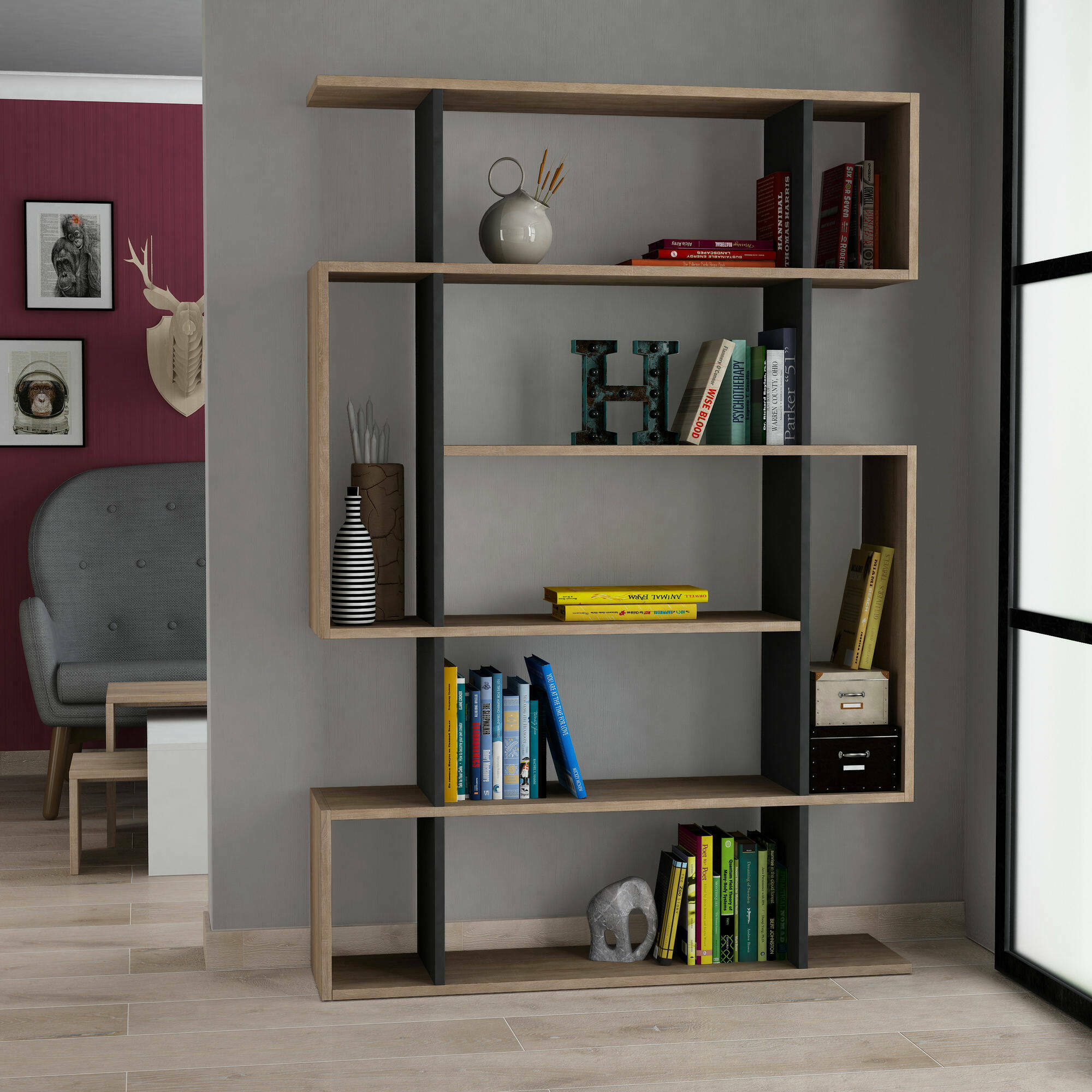 Libreria Gacrux 96x26x169 Cm - Scaffale Per Libri E Oggetti - Effetto Quercia - Foto 7