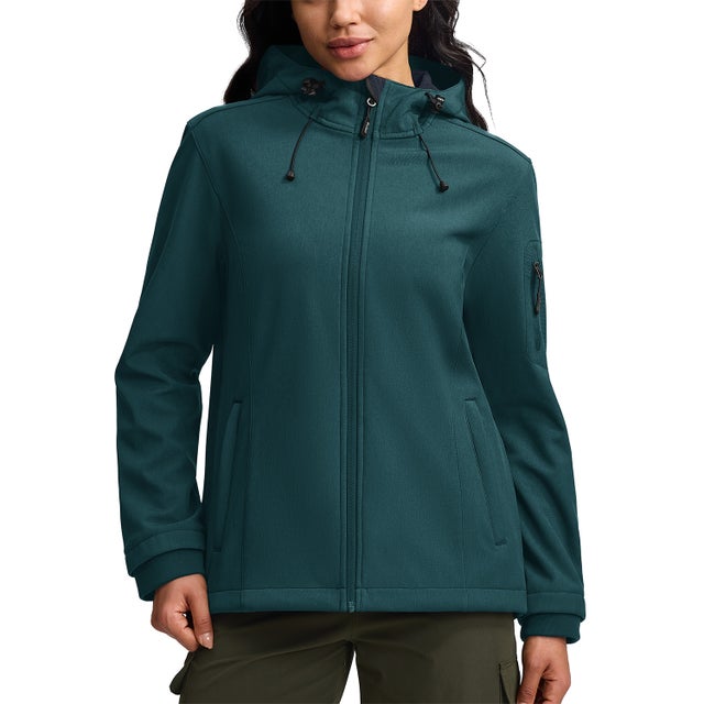 Veste de Travail Femme Taille M Blouson & Softshell - Imperméable, Anti-Vent, Fourré Chaud, Poches Multiples, Capuche - Vert