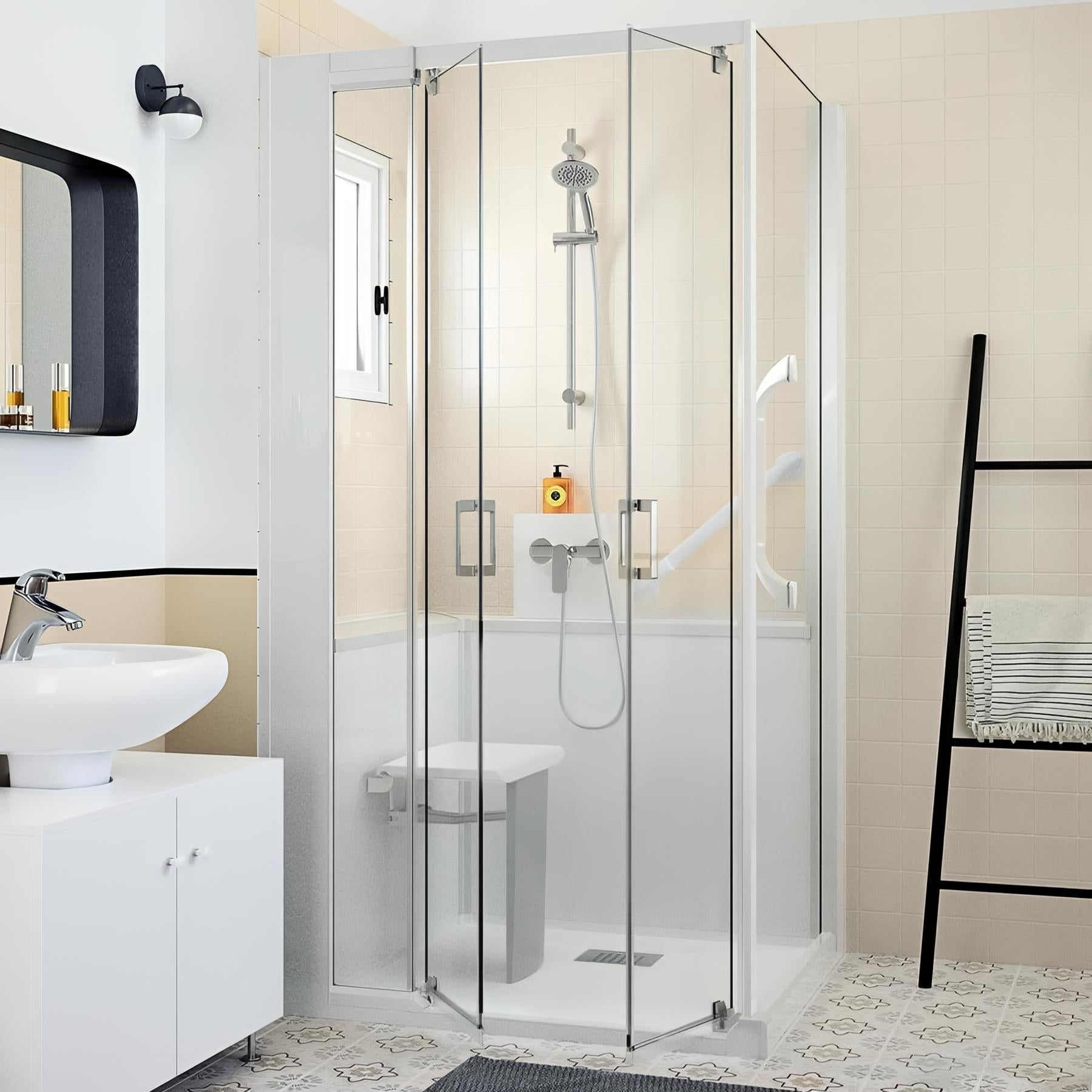 CABINE DE DOUCHE 3 FACES 80X100X80 VERRE TRANSPARENT PROFILÉS