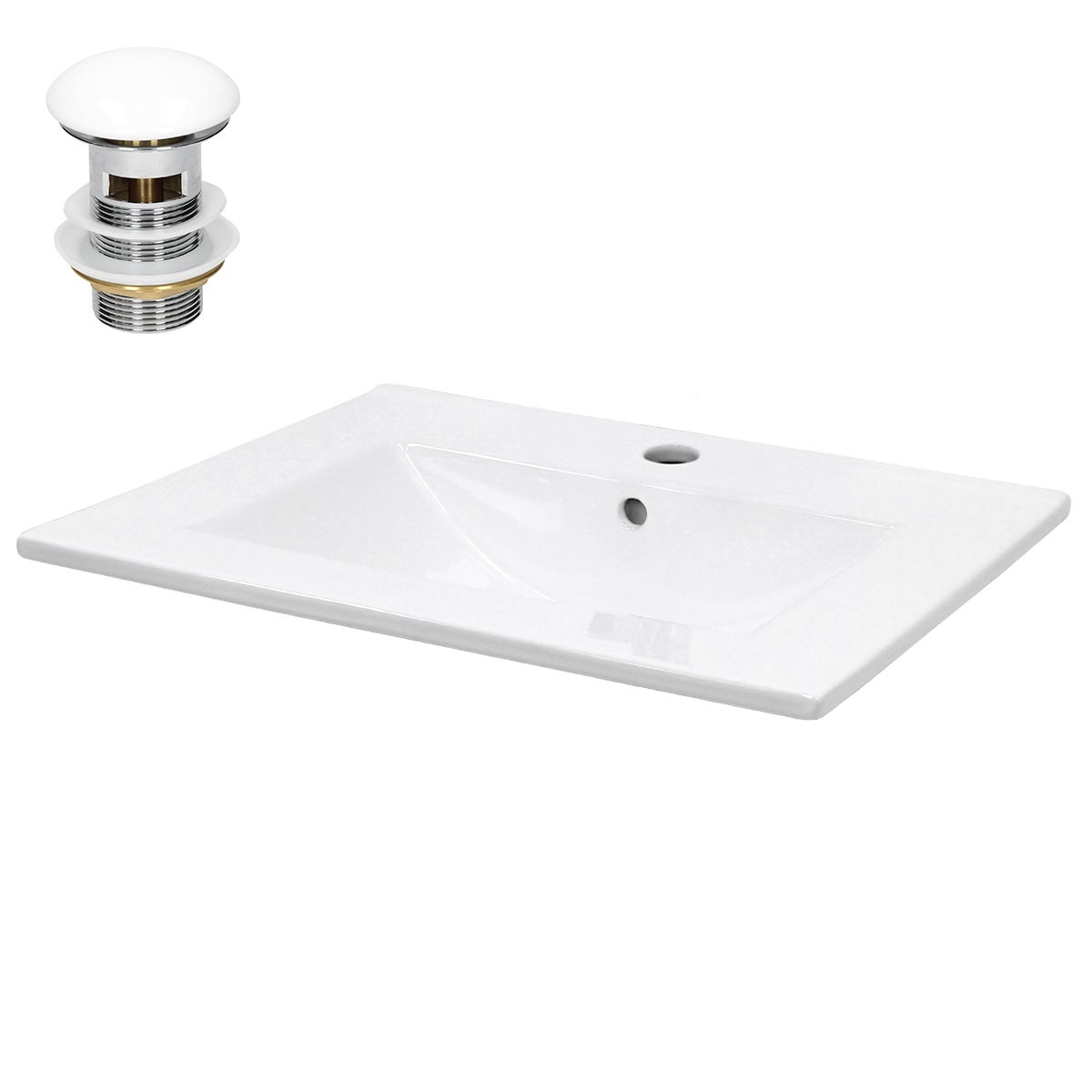 Lavoar de baie LuxeBath, 61 x 46,5 x 17,5 cm, din ceramica, cu ventil pop-up, preaplin si orificiu pentru baterie, chiuvetă incorporabila în blat alb