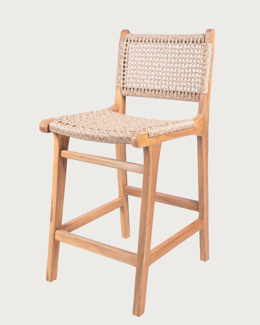 Nolan - Chaise de bar en teck et corde Viro tressée - 3