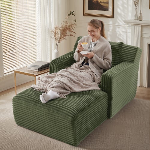 Canapé lit 3 en 1 méridienne et inclinable, velours côtelé confortable - Prêt à l'emploi, idéal petit espace - Couleur - vert - 6