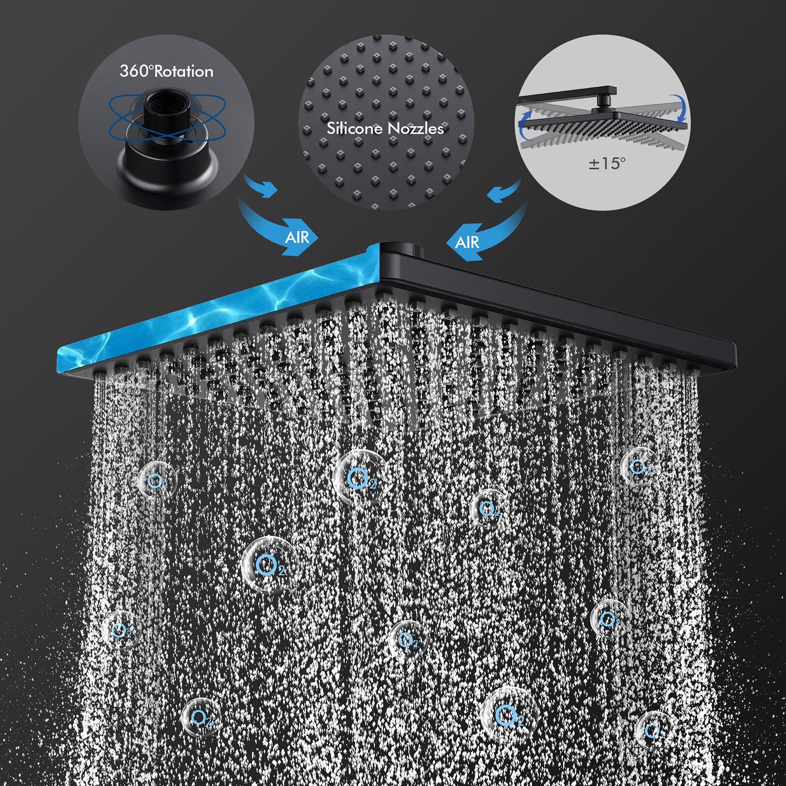 Columna de Ducha Termostática Negra Sin Taladro, Sistema de Ducha Ajustable 855–1105 mm, Cuerpo de Latón, Conjunto de Ducha Mural - 3