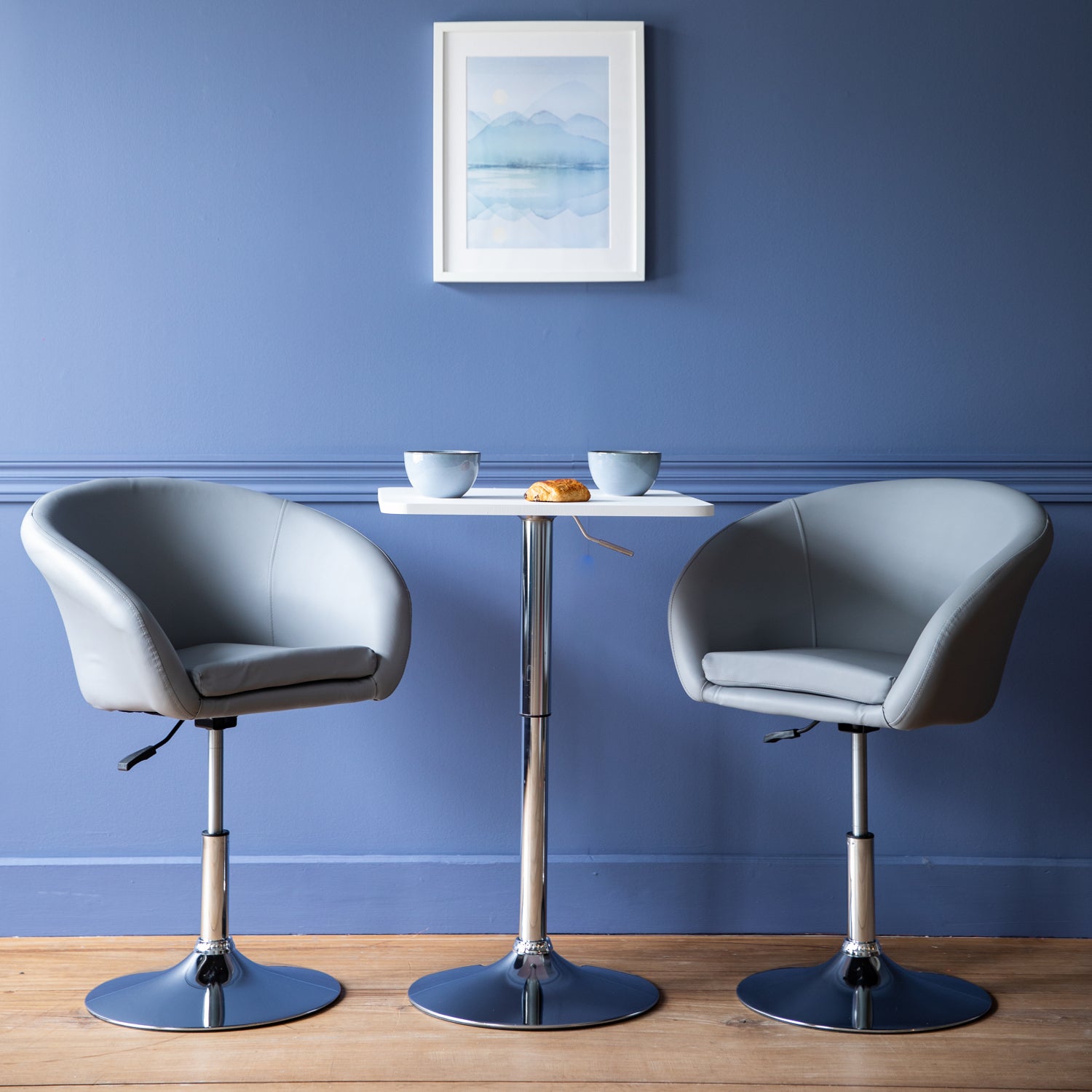 Table de bar carrée blanche et chrome LUKE - 6