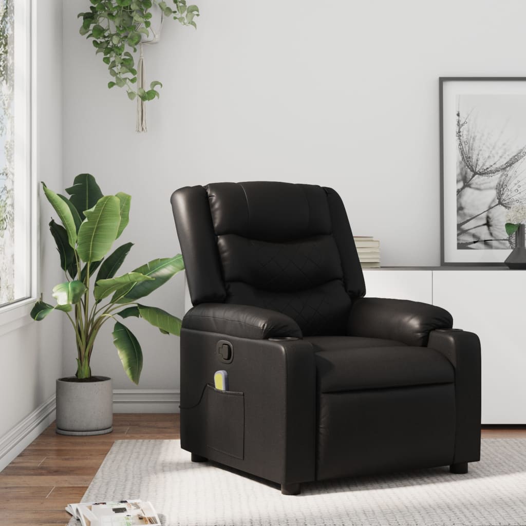 Fauteuil de Salon，Chaise，Fauteuil de massage inclinable noir similicuir - 2