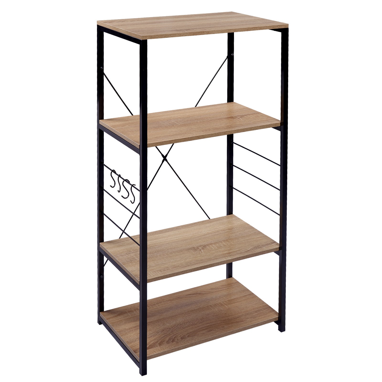 WOLTU Etagère four à Micro-ondes. Etagère de cuisine en bois et acier. 4 Niveaux. 60x40x123.5 cm. Noir+chêne clair - 2