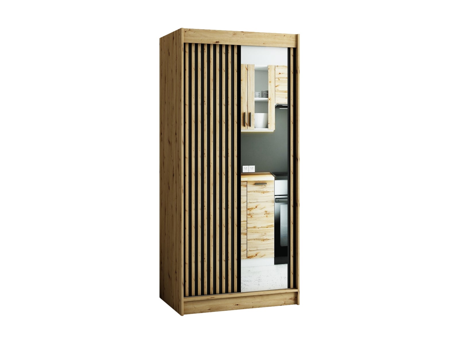 Szafa przesuwna garderoba LAMELO 2 100 x 62 x 200 cm Artisan + Czarny - Abiks Meble