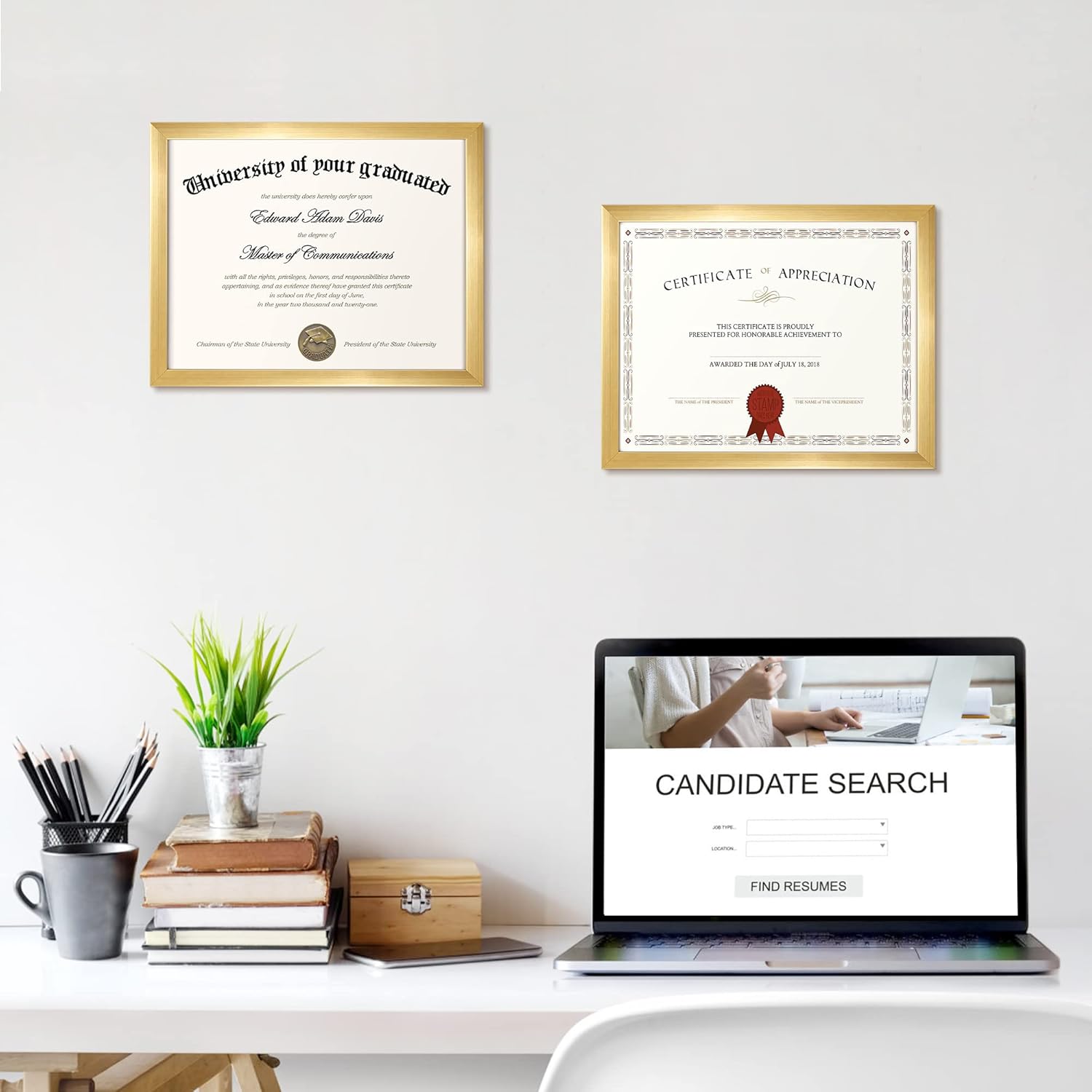 Cadre photo pour certificat avec verre HD, 8,5 x 11 pouces, cadre photo pour diplôme, pour mur et bureau, doré, lot de 5 - 5