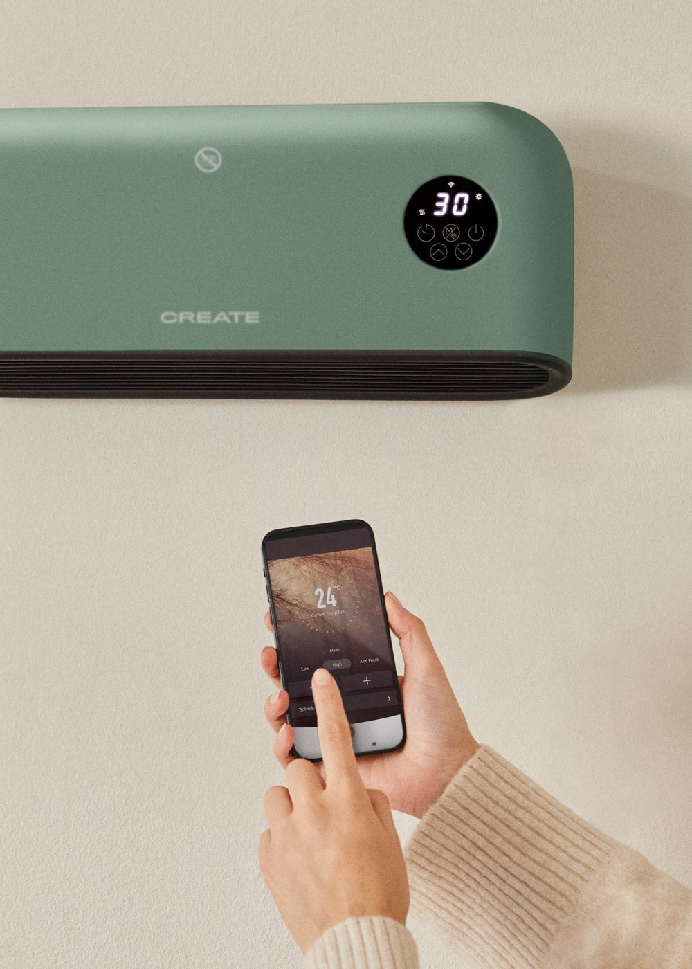 CREATE - WARM WALL PRO - Chauffage mural ou au sol céramique avec WiFi - Vert sauge - 3