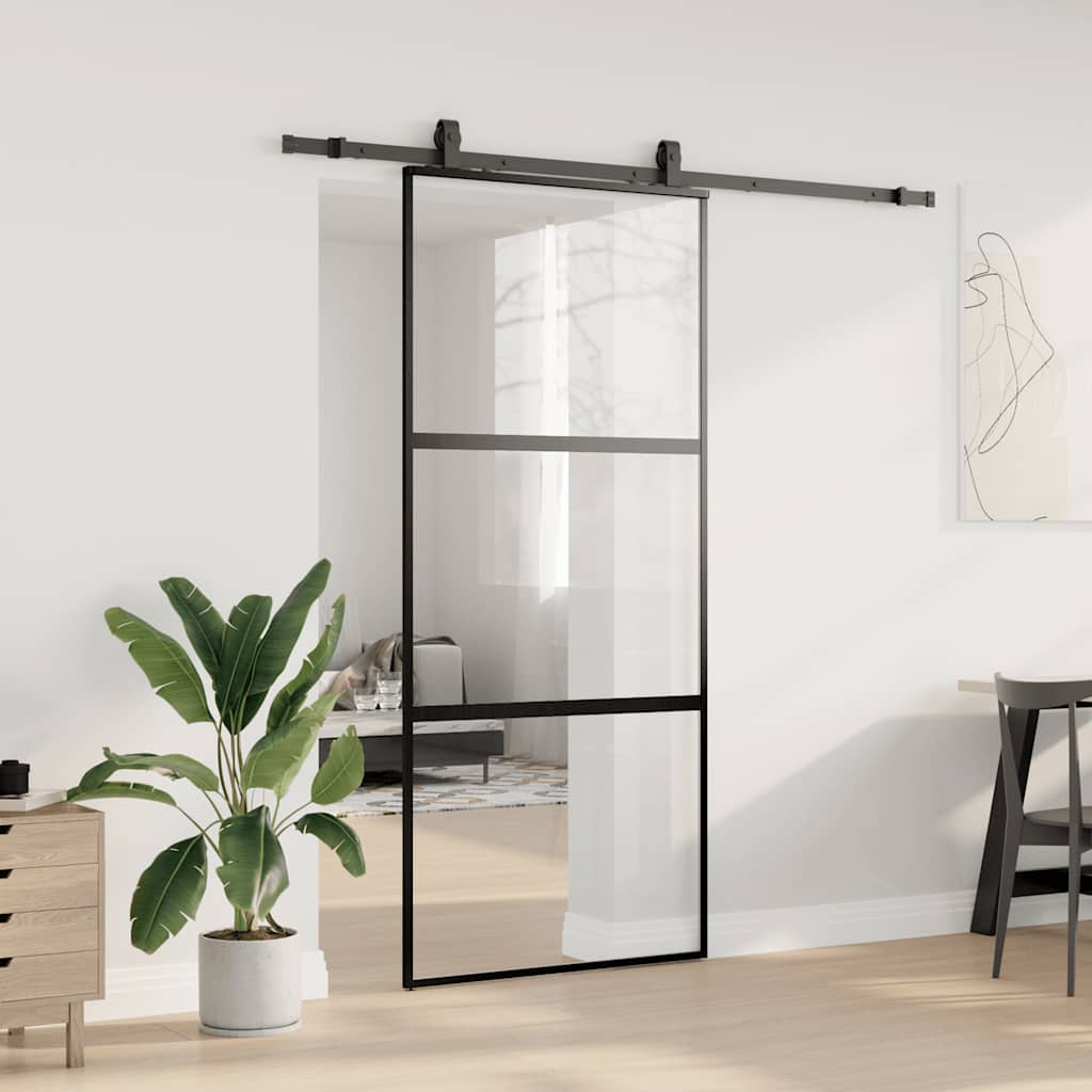 Puerta corredera con herrajes negro 90x205 cm vidrio templado vidaXL - 4