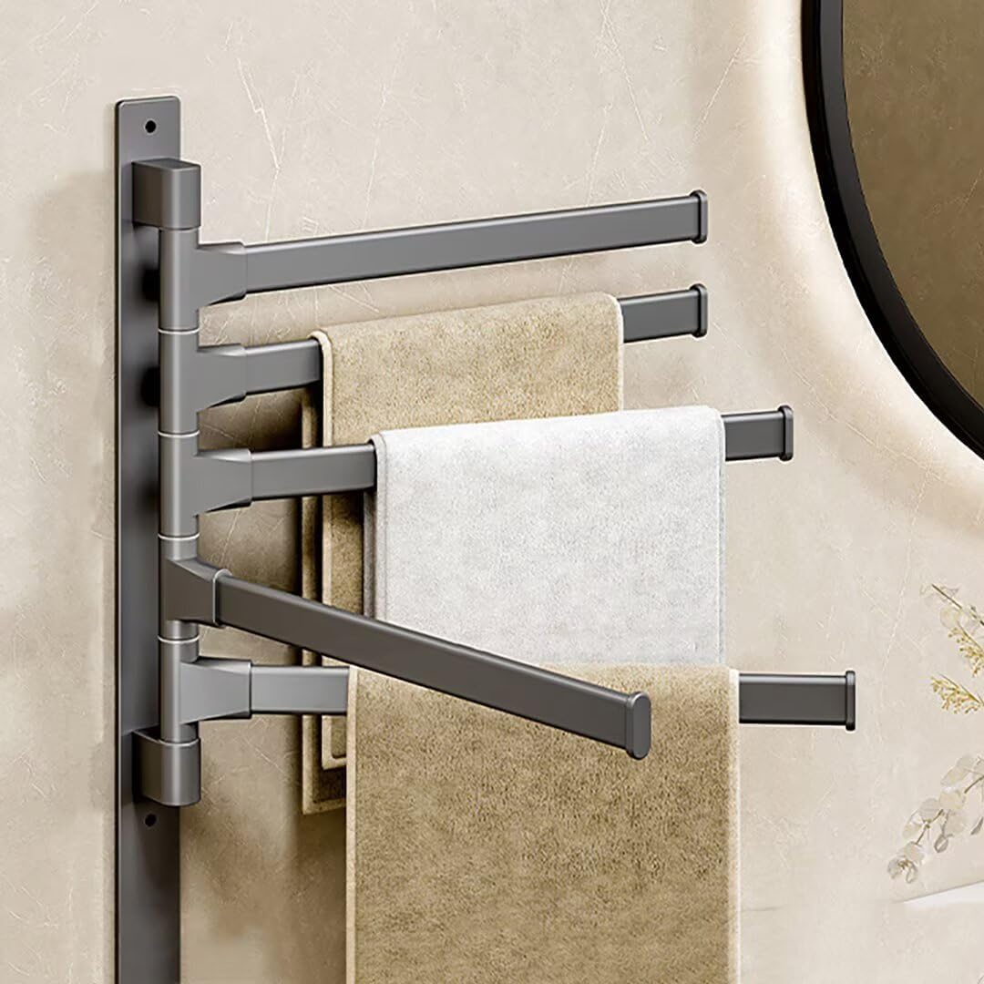 Wieszak na ręczniki łazienkowe z 5 obrotowymi prętami o 180°, nie wymaga wiercenia, montowany na ścianie