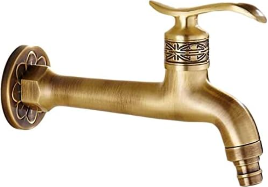 Antyczny kran z mosiądzu z długim uchwytem do łazienki, basenu, pralki - kran zimnej wody ze szmatką do mopa i wężem ogrodowym