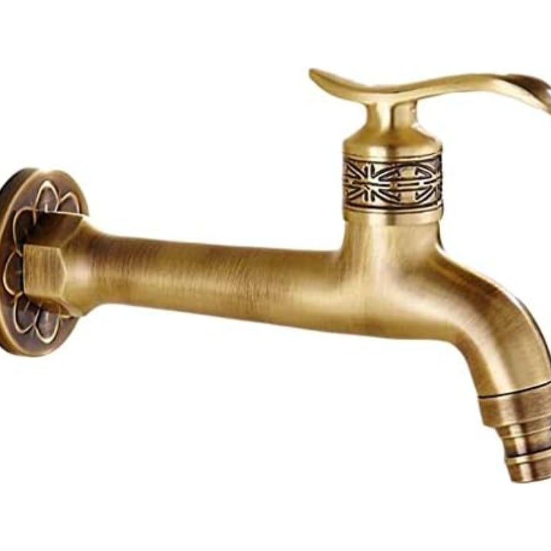 Antyczny kran z mosiądzu z długim uchwytem do łazienki, basenu, pralki - kran zimnej wody ze szmatką do mopa i wężem ogrodowym