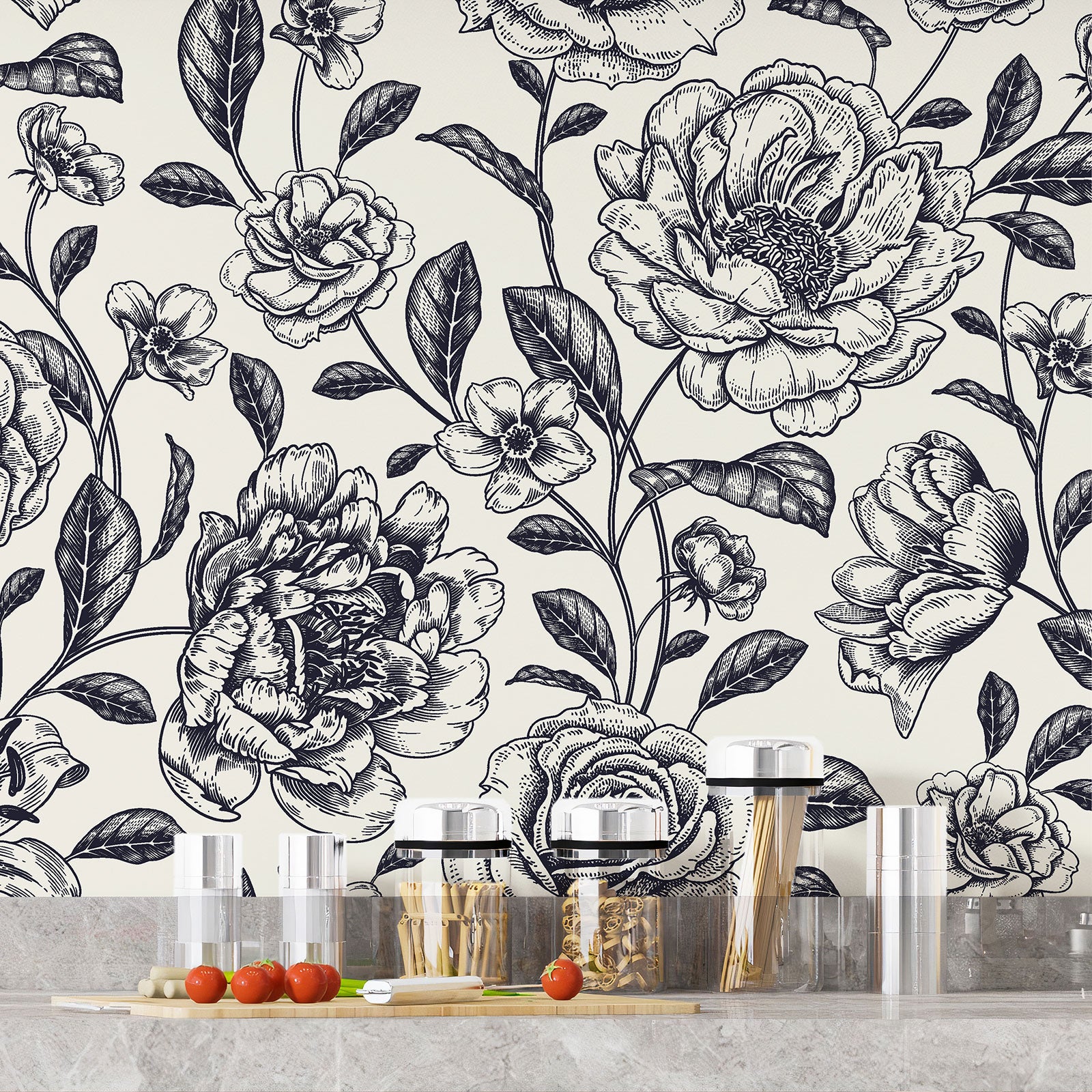Crédence adhésive sticker décoratif pour cuisine - Fleurs - Adhésif + Protection BRILLANTE - 55x82,5 cm - 4