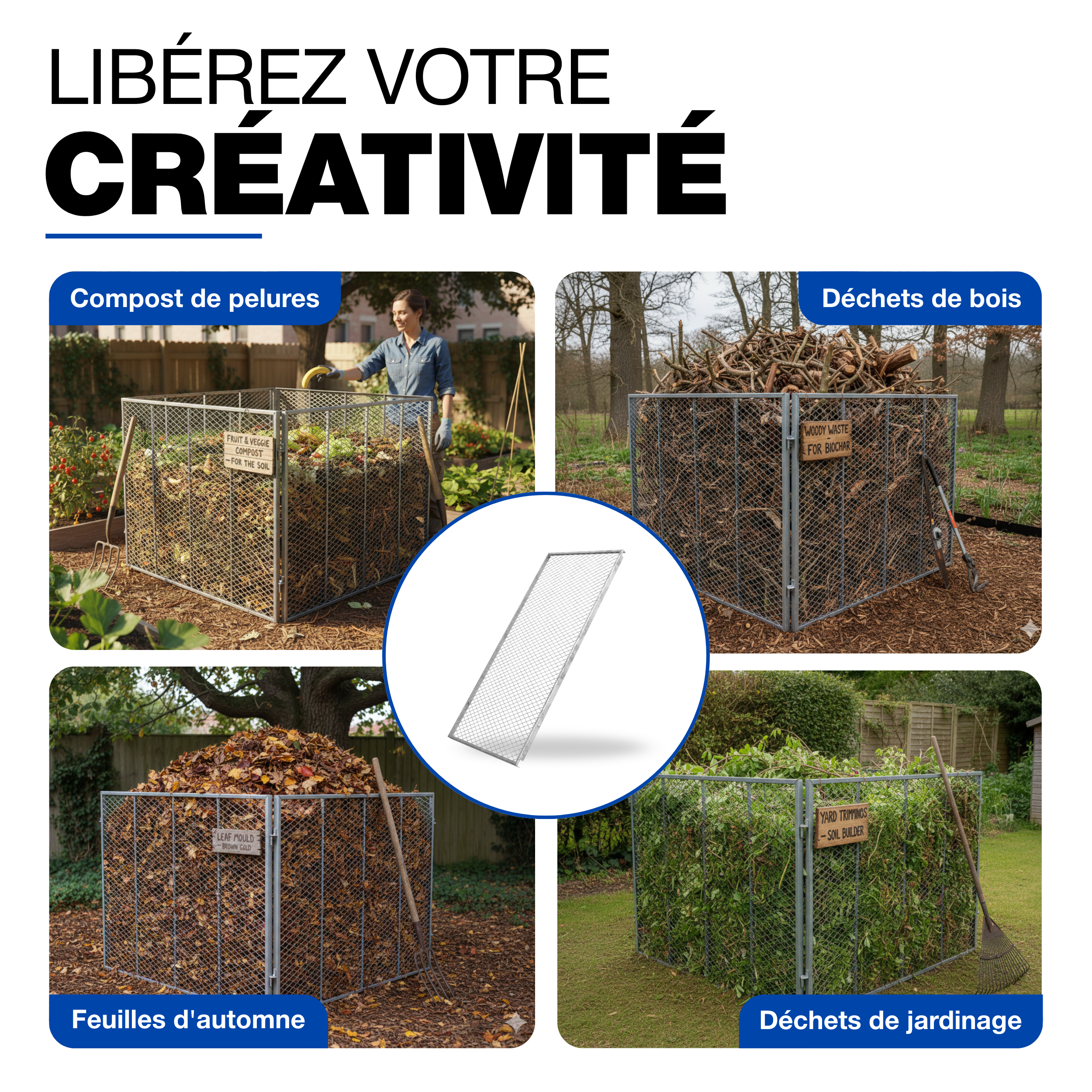 Composteur de Jardin Galvanisé à chaud 50 x 100 cm recyclage bac à compost conteneur d'engrais boîte à déchets GeZu Impex - 7