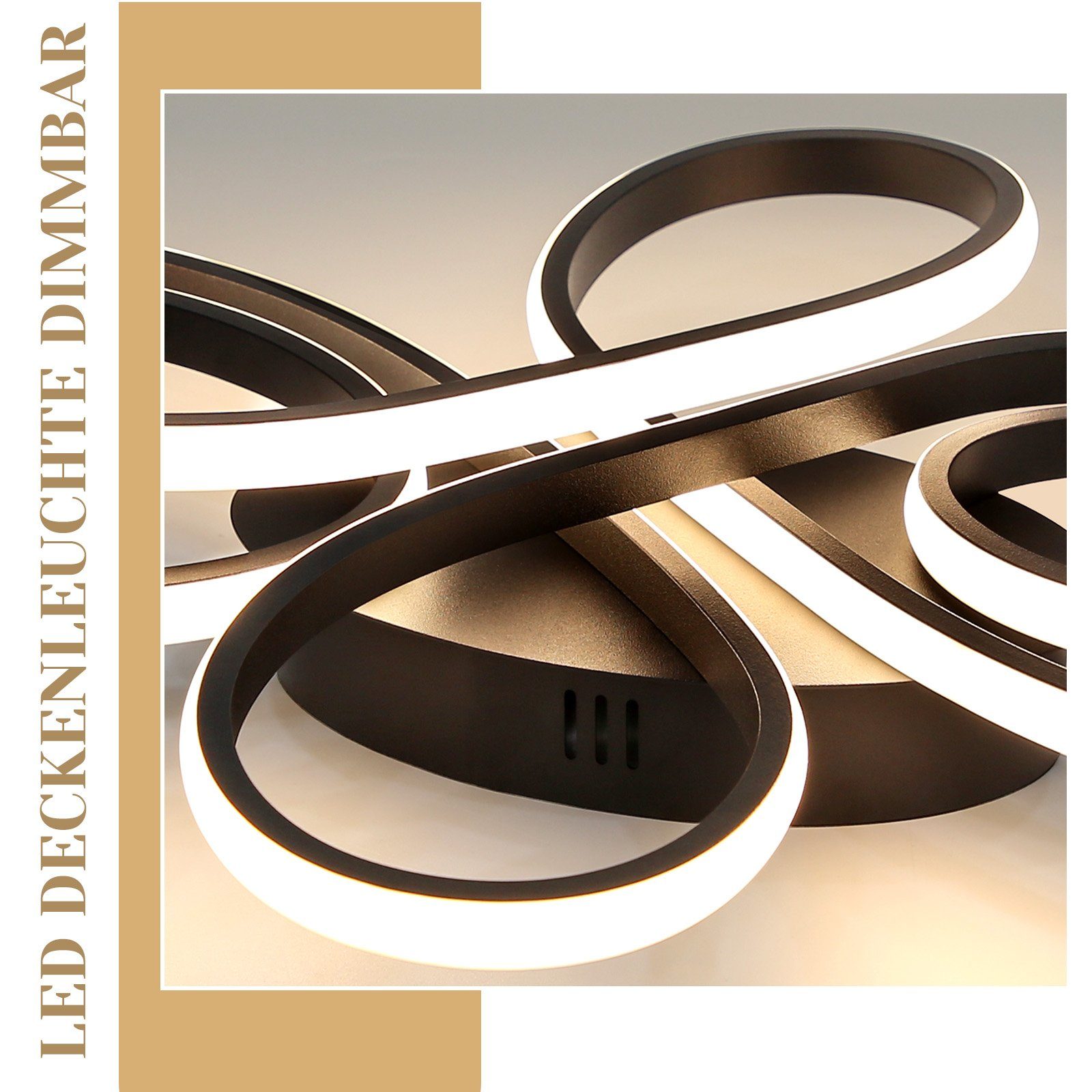 NETTLIFE Plafonnier LED Dimmable Grand 100cm Salon 90W Moderne Noir avec Télécommande - 8