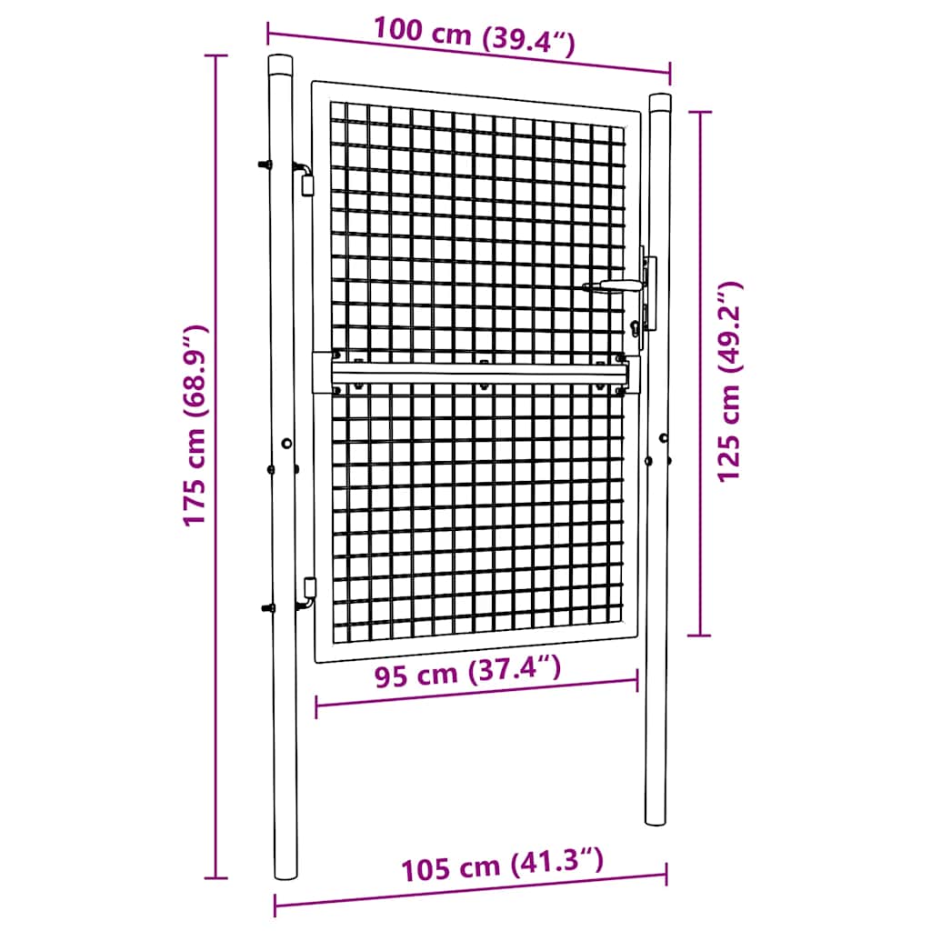 Portail en maille de jardin Acier galvanisé 100 x 175 cm Gris - 6