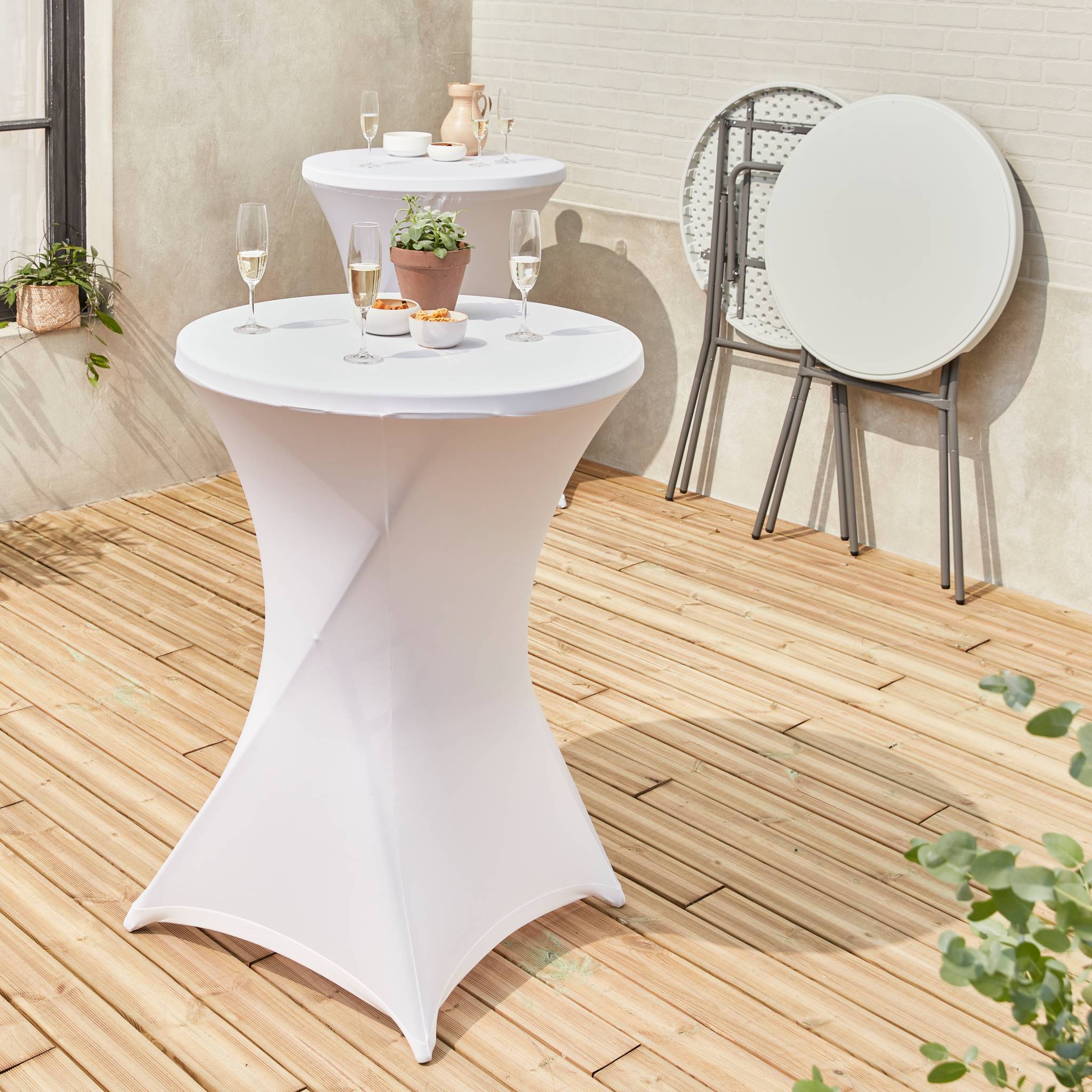 Lot de 2 tables hautes de réception – GALA – Mange debout. pliables. Ø80cm x 110cm + 2 housses en polyester. blanches - 3