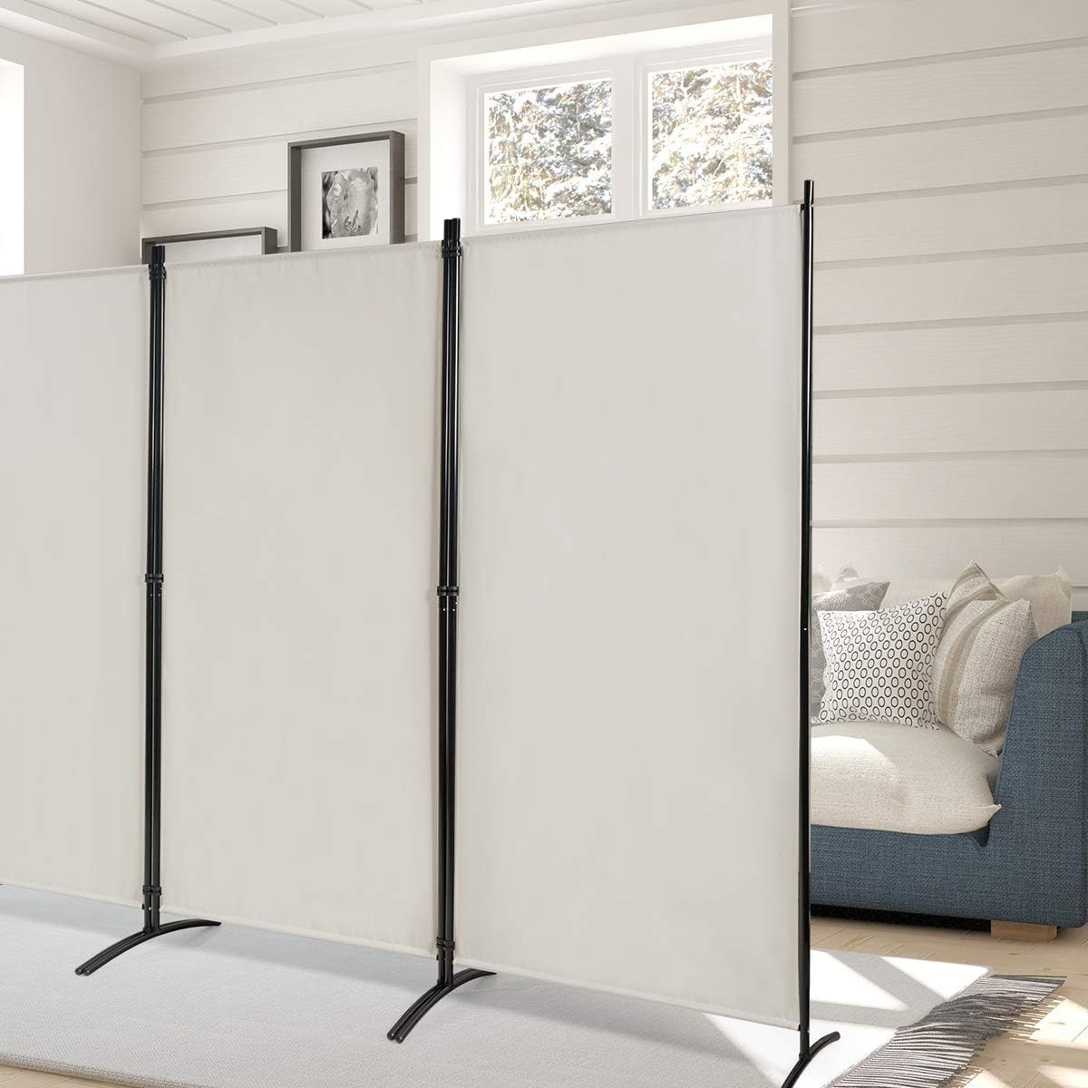 Cloison à 3 Panneaux, Paravent Pliable avec Charnières Résistantes en Acier, Cloison Autoportante, pour Maison, Bureau, Salle de Bain 260x 183cm Beige - 7