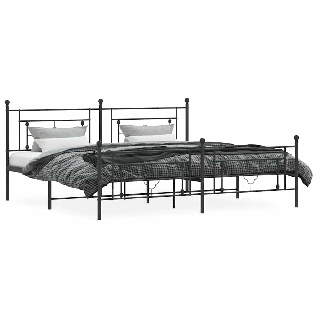 Estructura de cama sin colchón con estribo, de metal negro, para dormitorio, 193 × 203 cm - 5