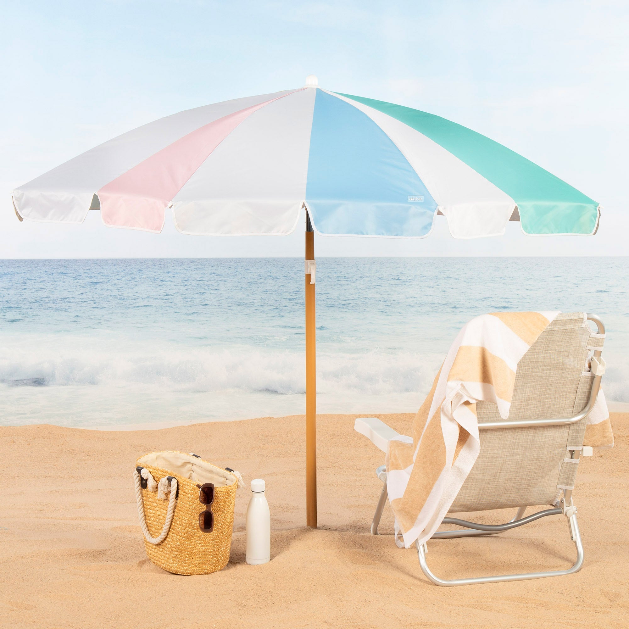 Aktive Guarda-sol de praia de 8 nervuras, 200 cm, arco-íris - 2