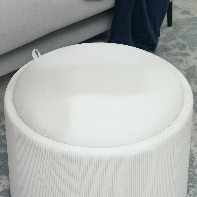 Pouf con Coperchio e Contenitore,Poggiapiedi Rotondo Imbottito,Tavolino Divano in Corda 56x56x42 cm Crema - 8