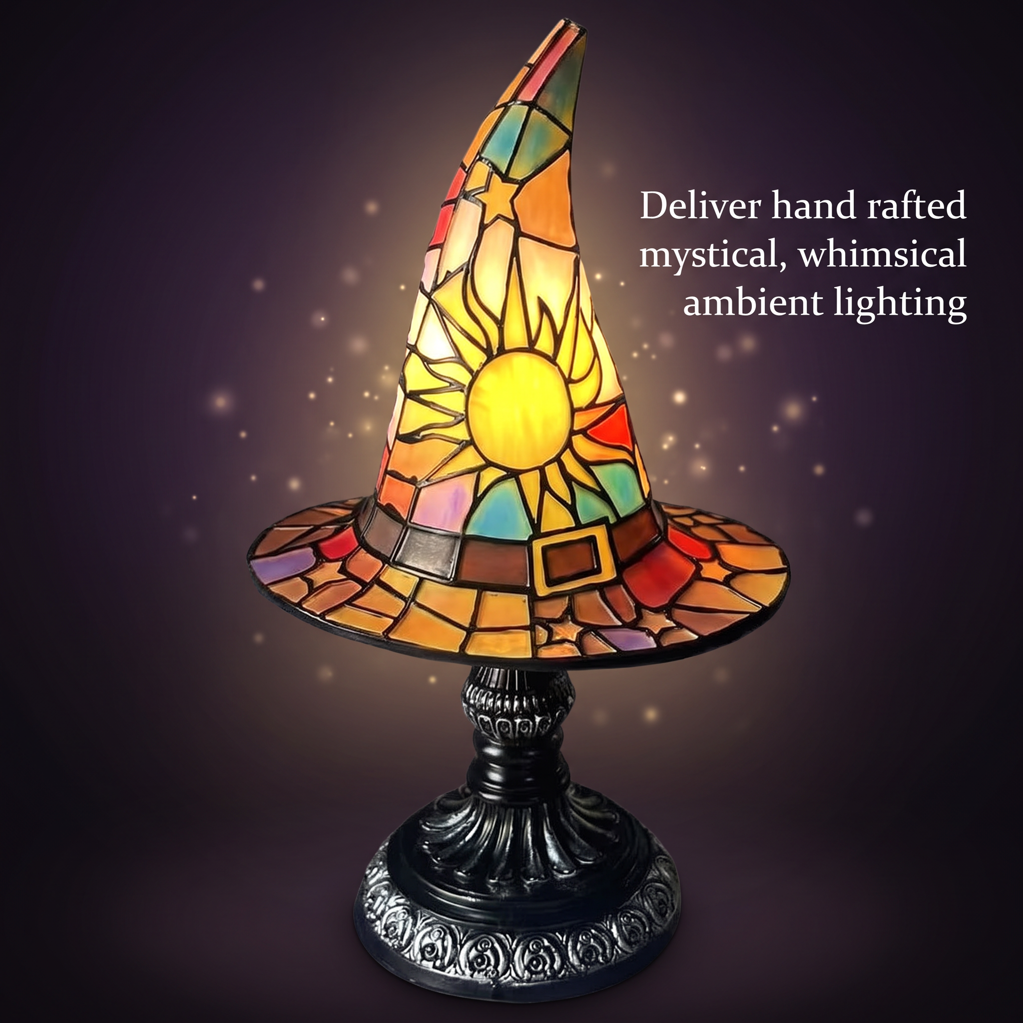 Décoration d'intérieur, lampe chapeau de sorcière avec prise USB, ornement décoratif en résine, grand format et coloré, 30 x 18 x 13 cm - 2