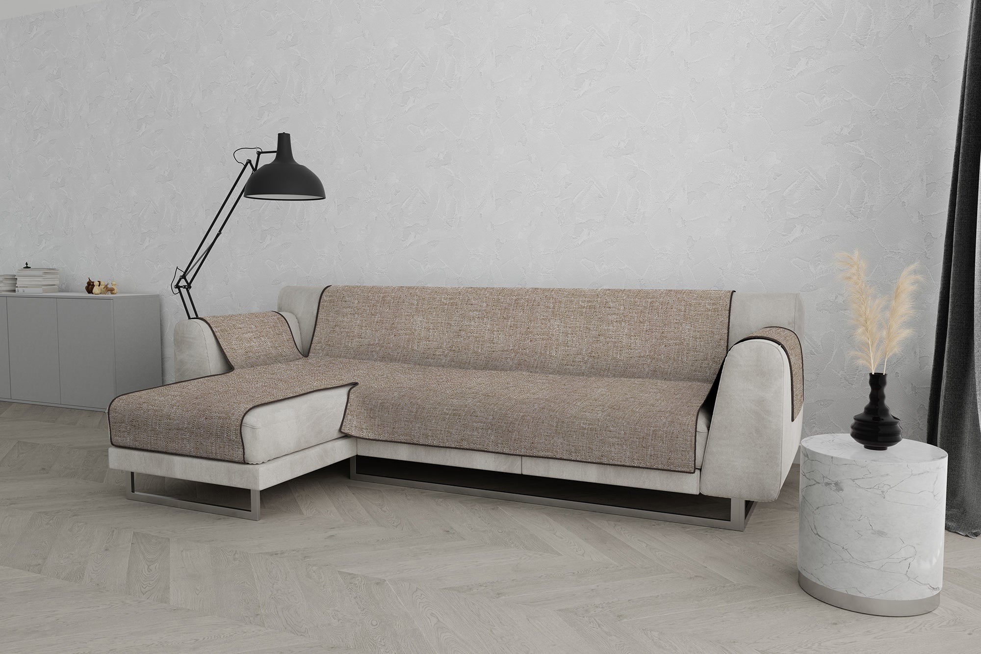 Copridivano antiscivolo penisola SINISTRA Comfort, Made in Italy, 290 cm, Marrone - 2