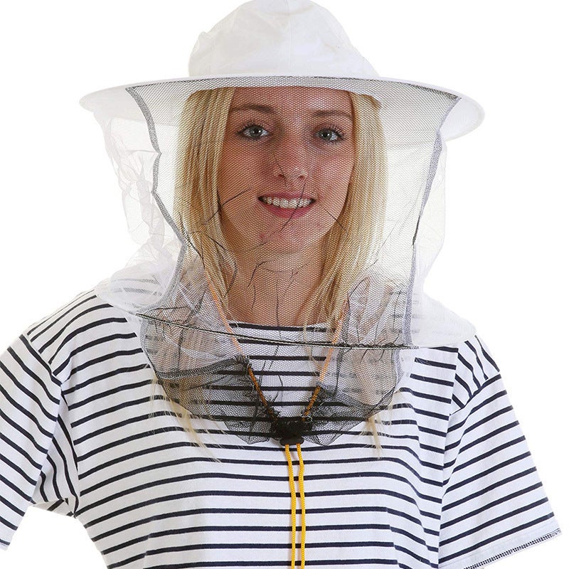 Chapéu de proteção, em malha preta e branca, chapéu de apicultor com anel duplo de aço. - 7