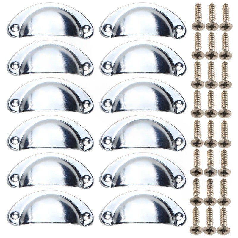 12 uchwytów Shell Cup, uchwyty do szuflad w stylu vintage, klamki do drzwi szafek i gałki, chrom