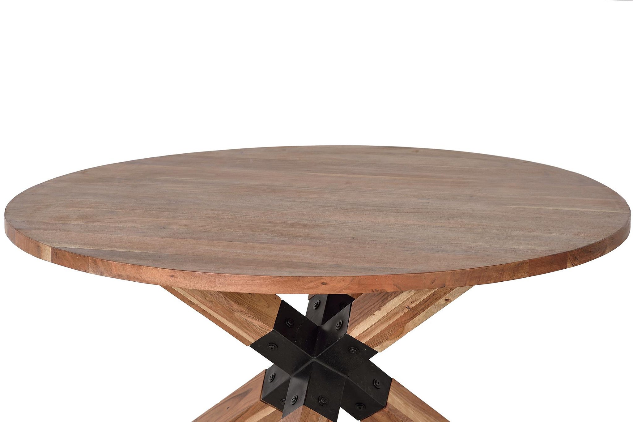 Solidny stół jadalny z drewna akacjowego, 120 cm, w nowoczesnym stylu industrialnym - 76x120x120 GYC
