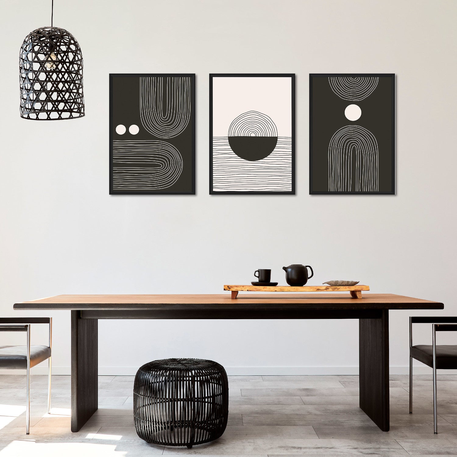 DekoArte - Tableau décoration murale salon NORDIC MINIMALIST ART 50x70 cm x3 pièces - Tableaux avec cadre noir inclus - 7