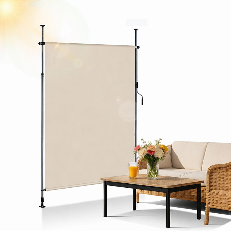Markiza zewnętrzna Markiza pionowa zewnętrzna Markiza z zaciskami 120 x 270 cm rozkładana markiza zewnętrzna z korbką bez wiercenia Beżowa