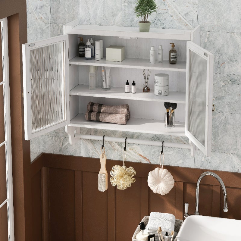 Armoire Étagère Murale Shabby Chic - Porte-serviettes Bois Blanc - Palazzo INT