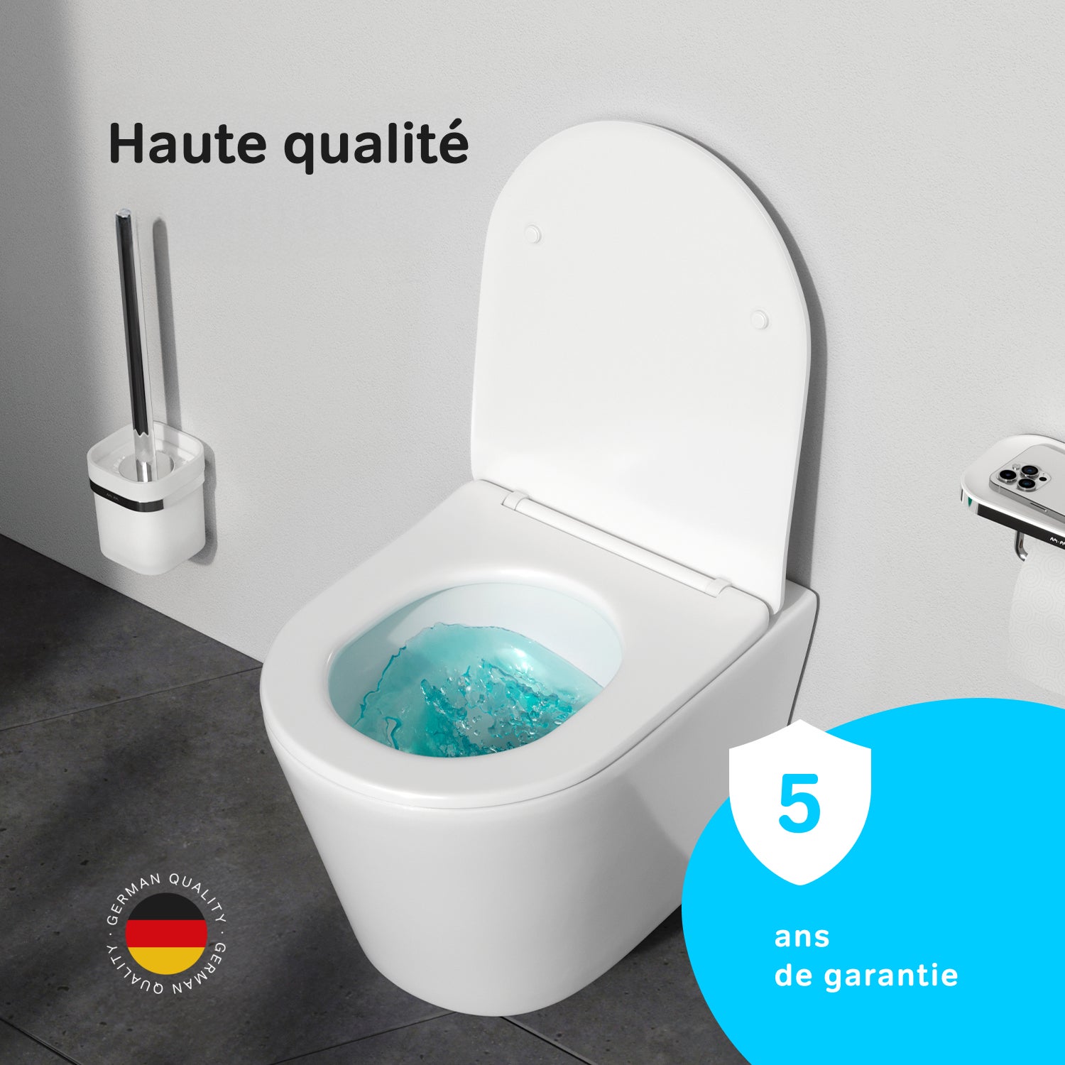 WC Suspendu en céramique sans bride Cuvette Toilette WC suspendu sans bord FlashClean abattant amovible frein de chute Softclosing, Blanc AM.PM Spike - 3