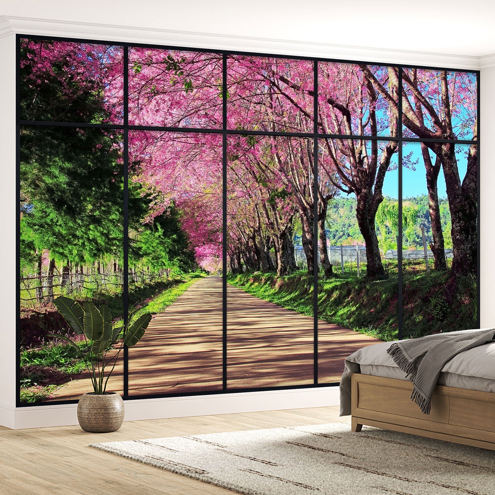 Papier peint panoramique Trompe l'oeil Verrière - Chemin - Largeur 195 ...
