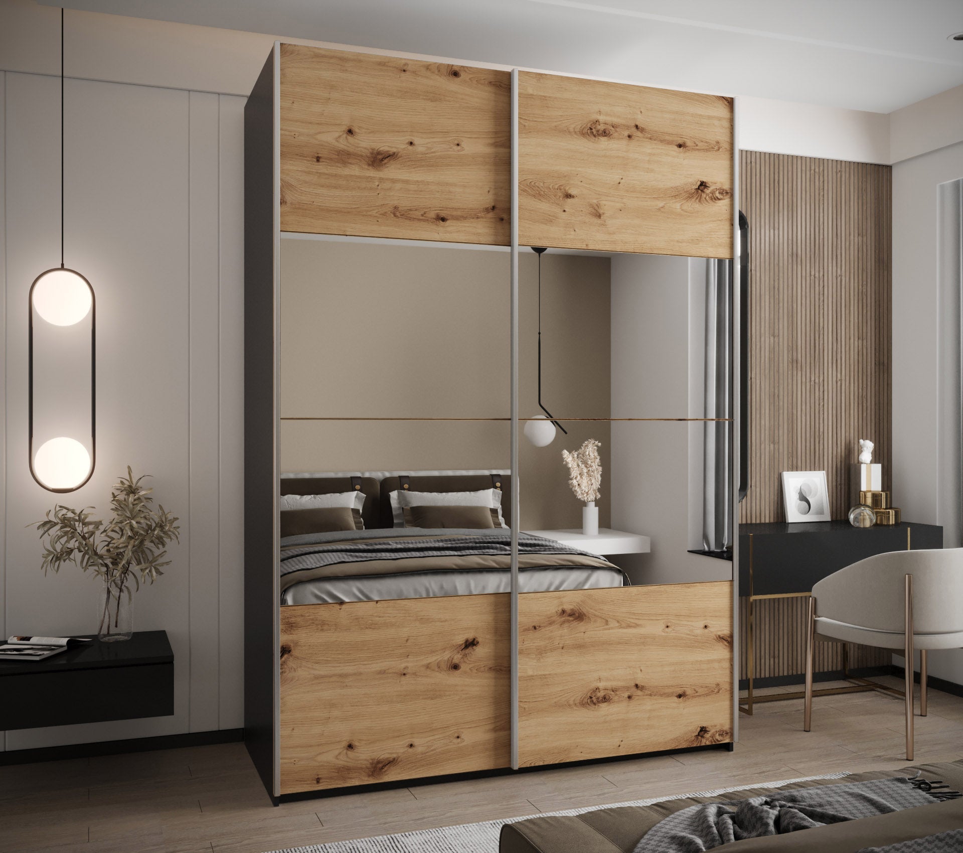 Szafa przesuwna wysoka Lux 4 170 x 64 x 245,5 cm czarny + artisan + u. srebrny - Abiks Meble - 2
