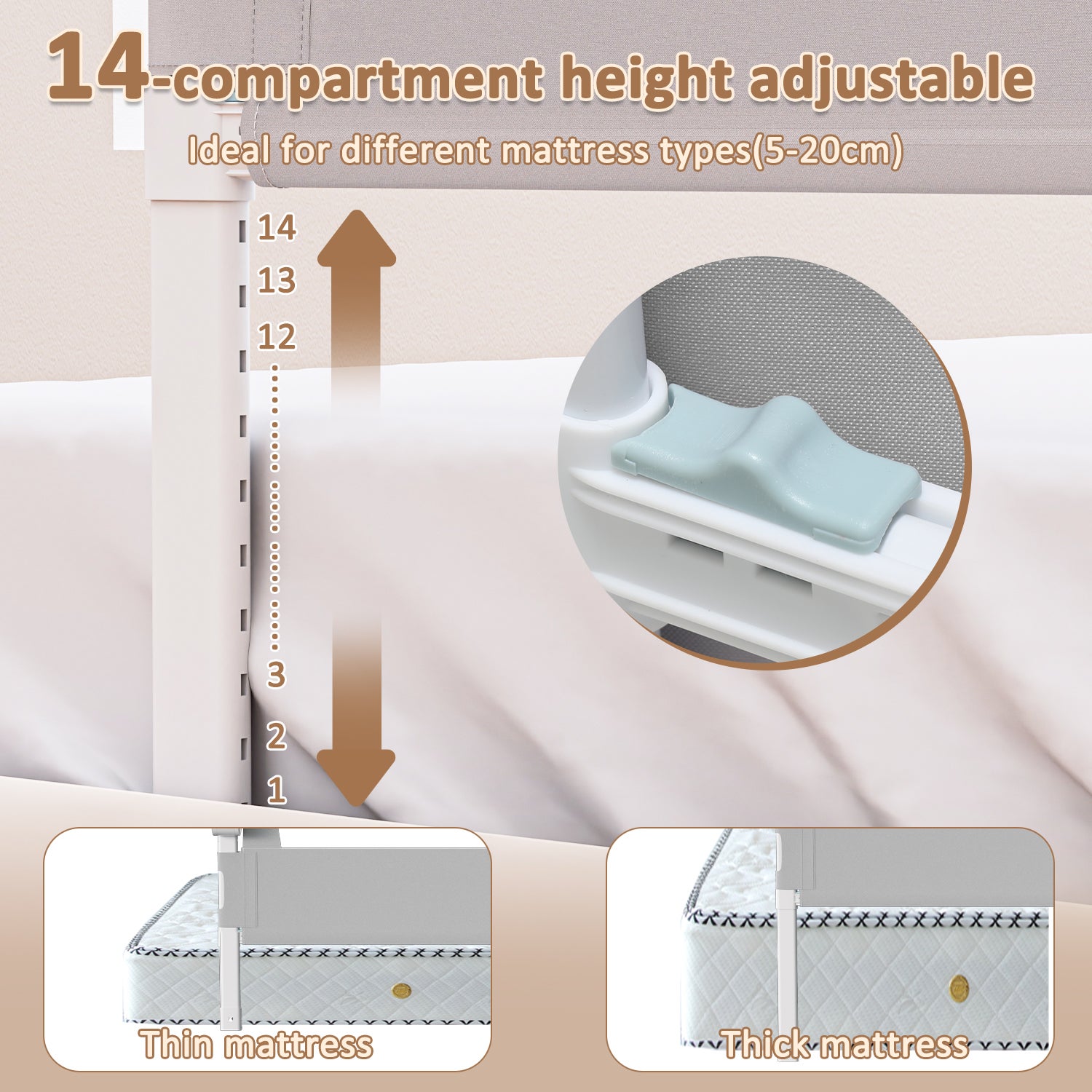 200CM Barrière de lit Barrière de sécurité de lit d'enfant pliable Barrière de protection Oxford Angle 0°-180° Gris - 5