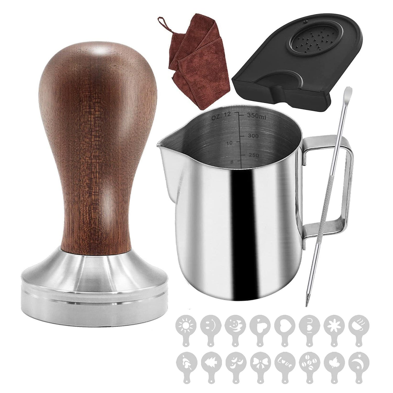 Kit Barista KYONANO 51 Mm - Presse Café Acier Inox + Tamper Bois, Pot à Lait 350 Ml, Tapis, Stylo | Accessoires Espresso Pro