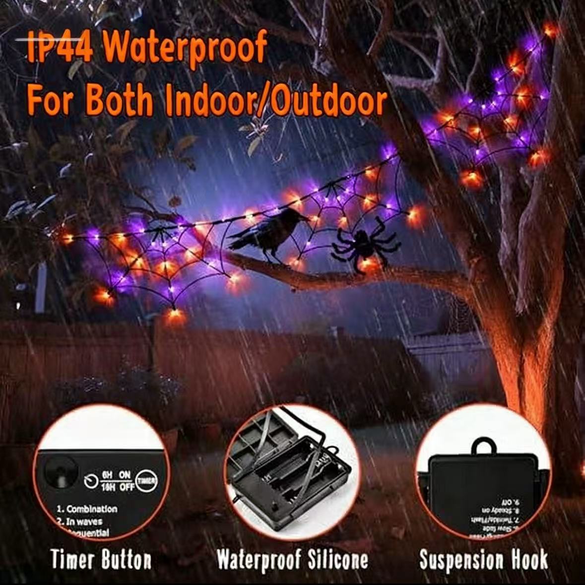Guirlande Lumineuse Halloween 35 M - 300 LED Orange/violet - Avec Capteur De Mouvement Et Sons Effrayants - IP44 étanche