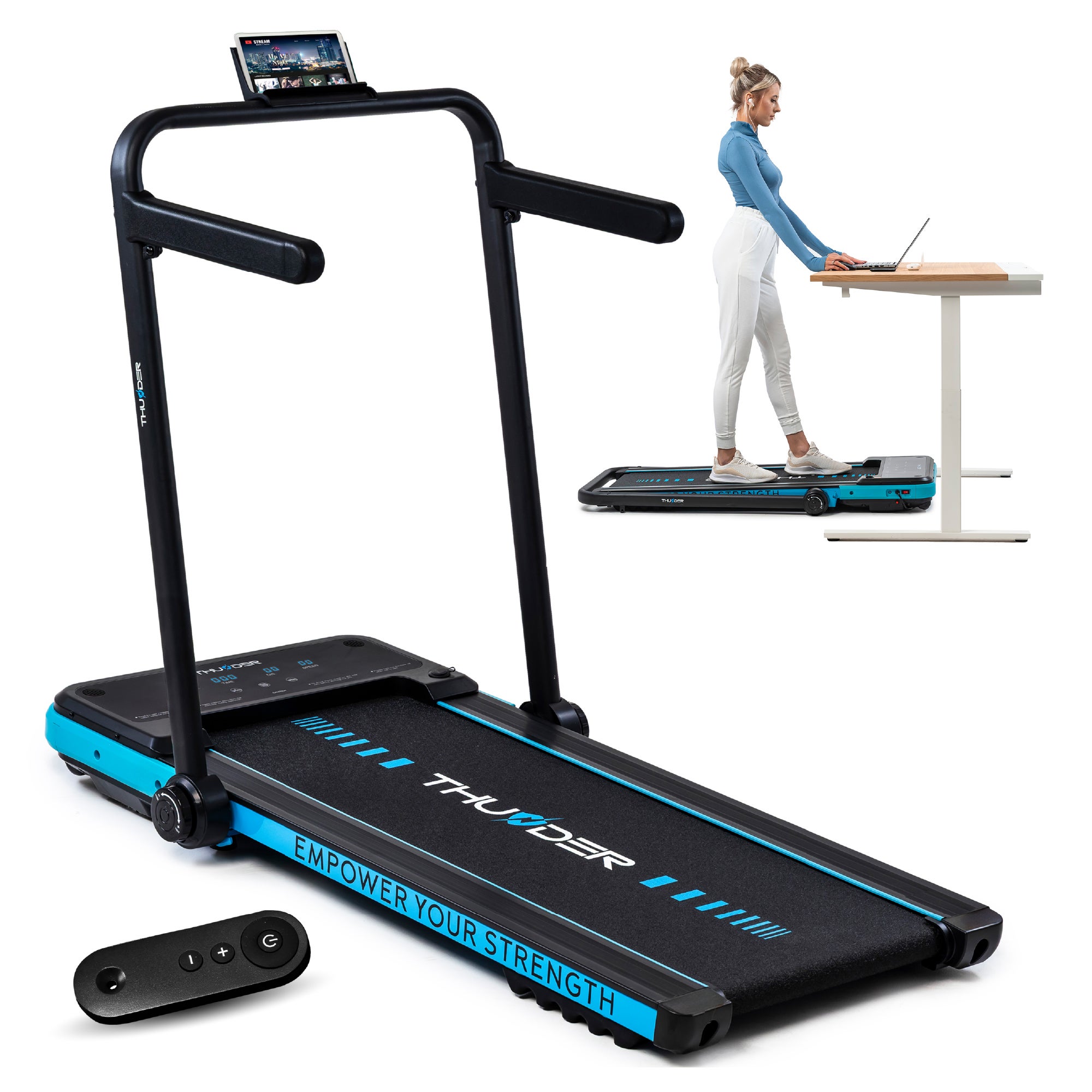 Bieżnia elektryczna THUNDER IMPACT-BLUE 12km/h składana pod biurko pilot aplikacja 130kg
