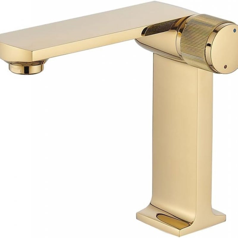Mosiężna bateria łazienkowa, bateria do zlewu z ciepłą i zimną wodą, bateria mieszaczowa, złota