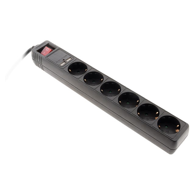 Multiprise Schuko 6x16A + 2 USB-A - Noir - Zenitech