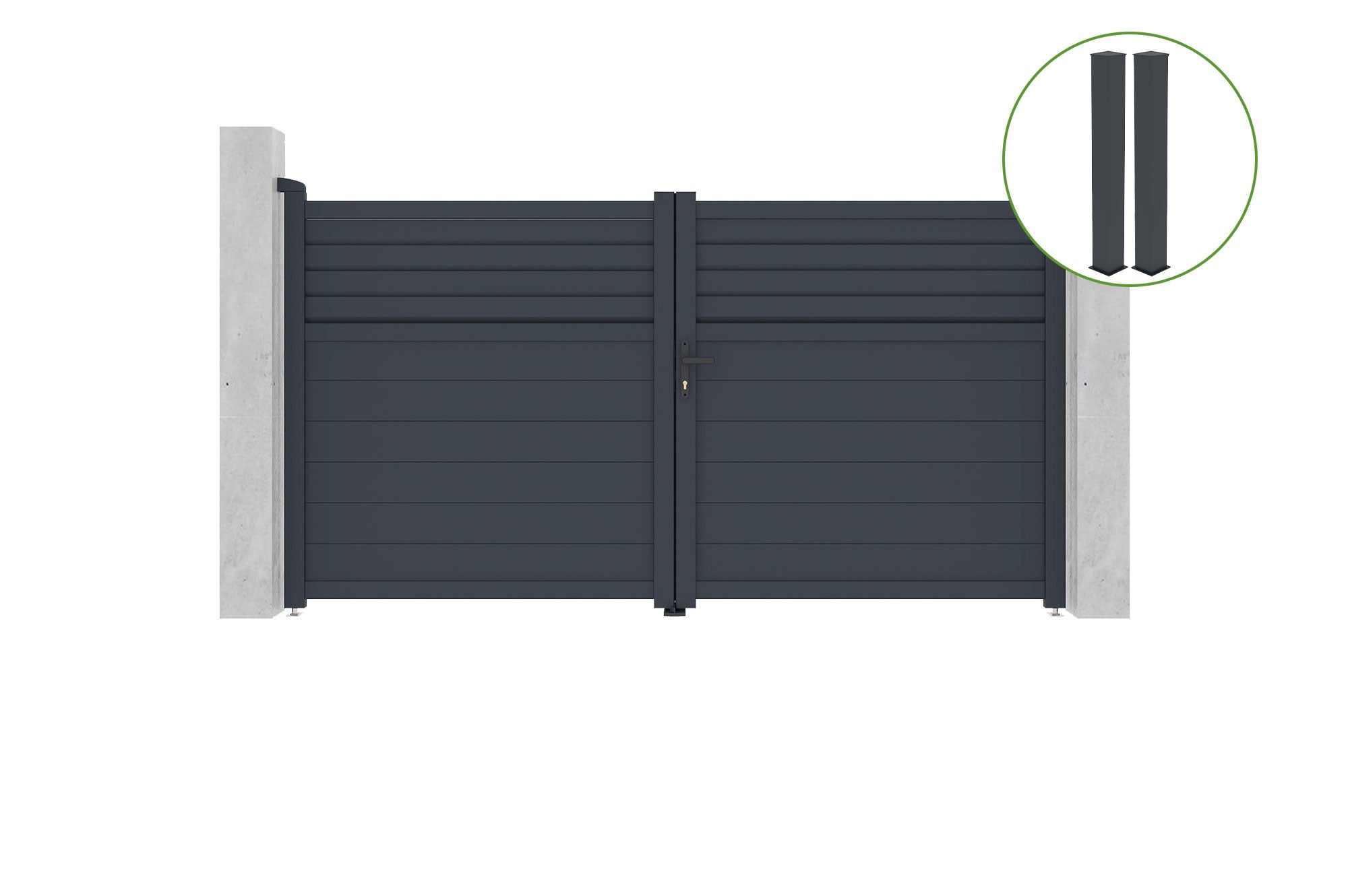 Brama skrzydłowa 3m CARPATIA wys. 160cm aluminium szare + 2 słupki 20x20cm wys.