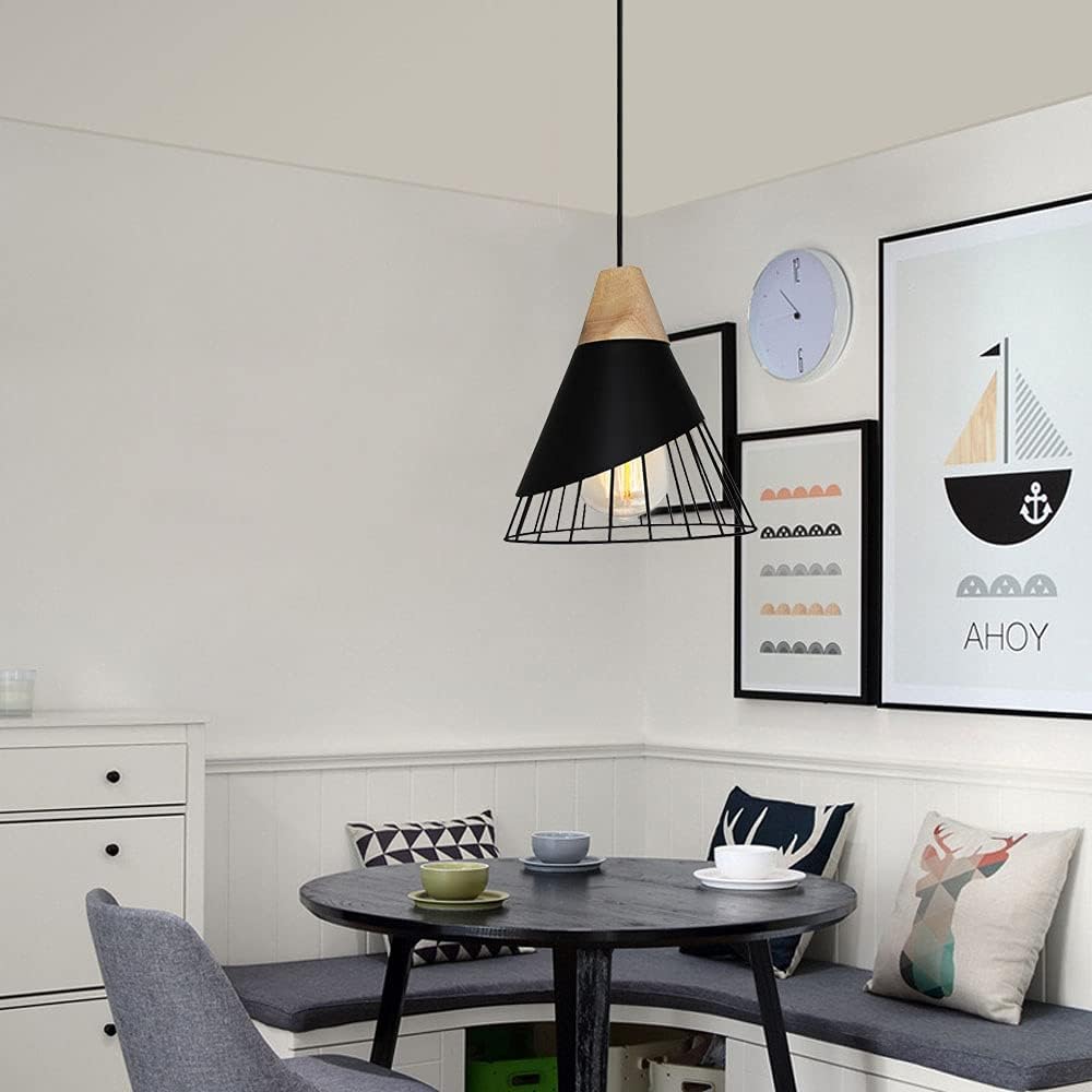 Lampada A Sospensione Industriale Cubo Vintage – Nero, Metallo, Portalampada E27, Cavo 100 Cm, Per Soggiorno E Cucina