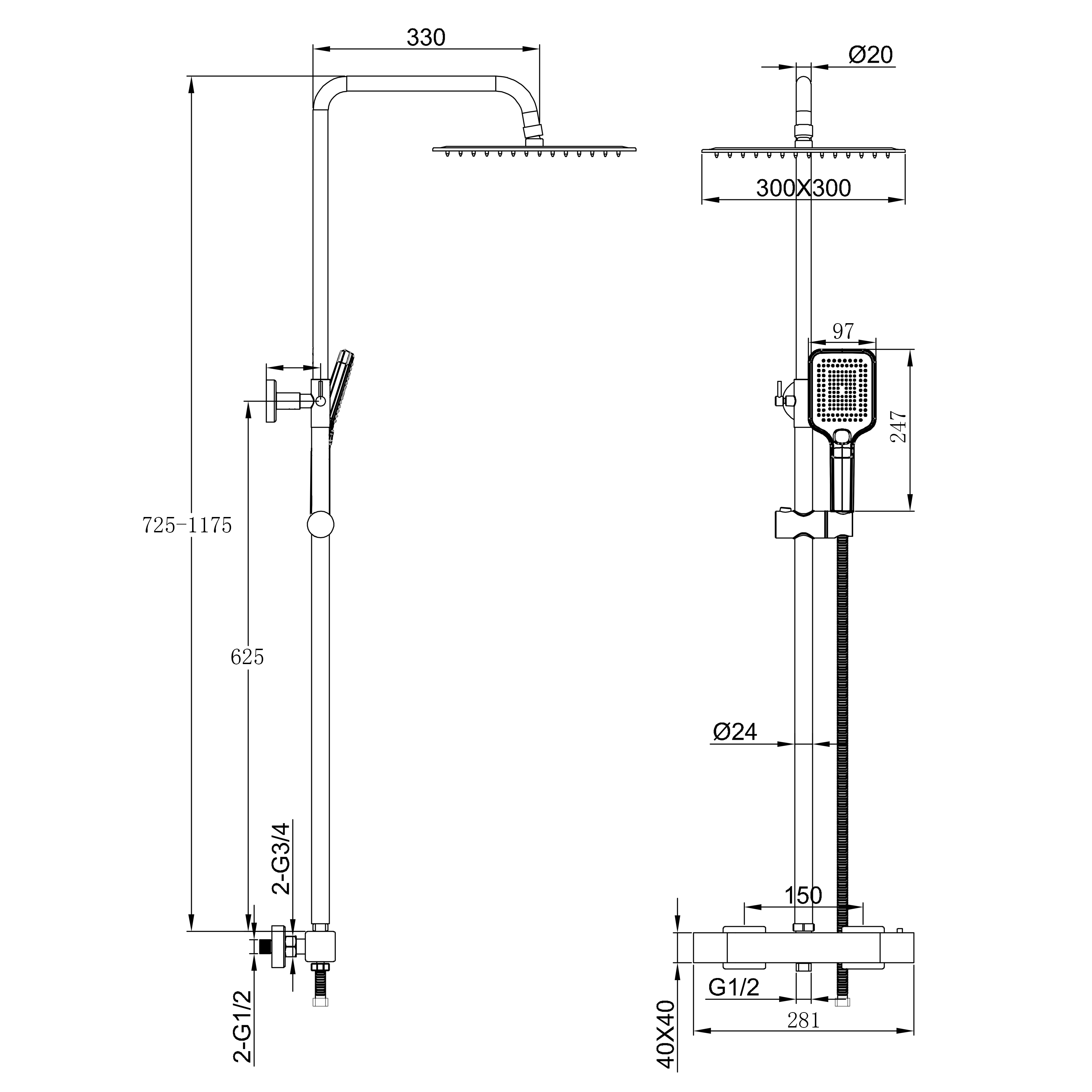 AICA Columna de Ducha Termostática Negro Mate con Alcachofa Superior de 12 Pulgadas Cuadrada Ducha Lluvia para Baño - 7
