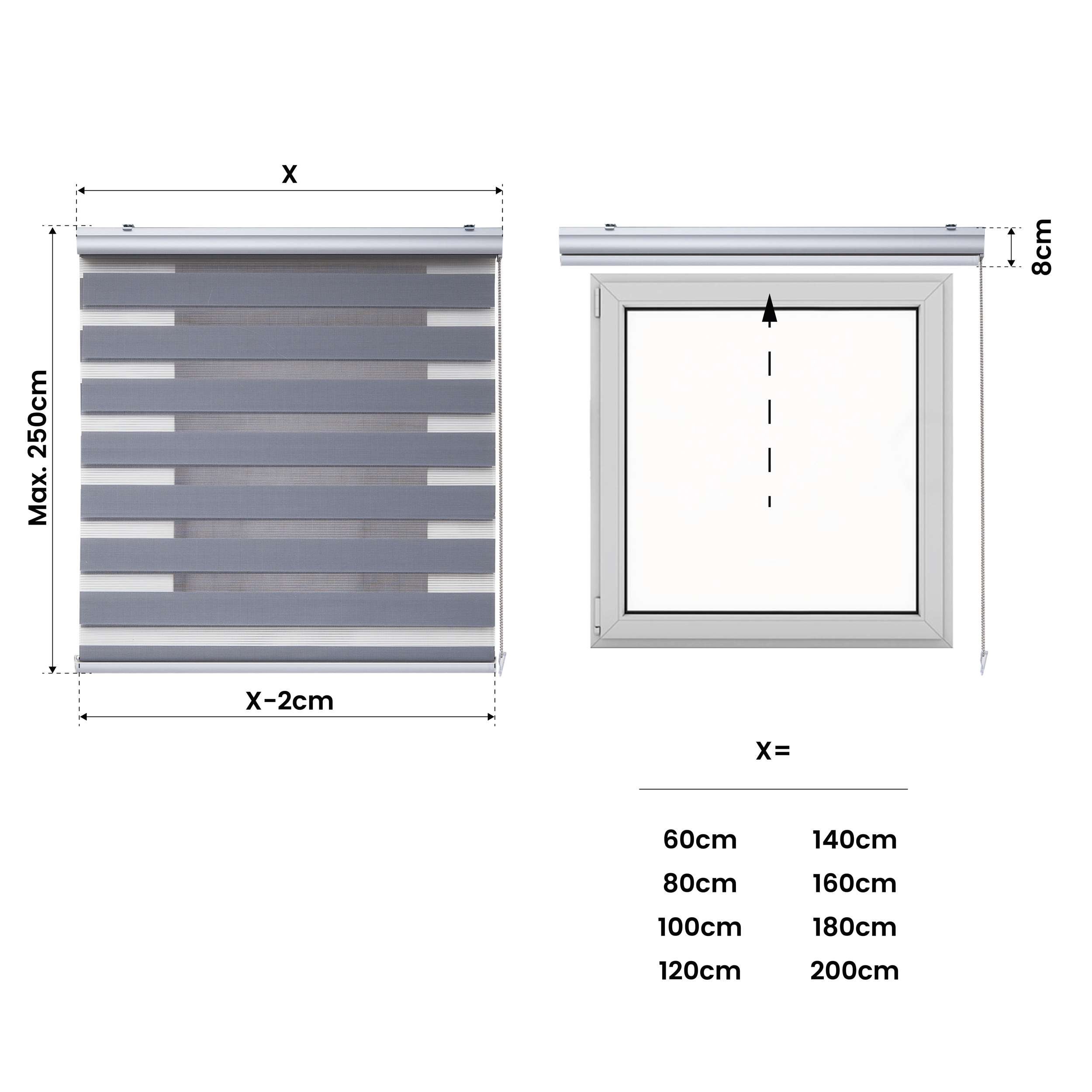 Estore de rolo automático Dia/Noite motorizado com bateria Estore com motor e comando Acabamentos Premium Cinzento 120 x 250cm - 4
