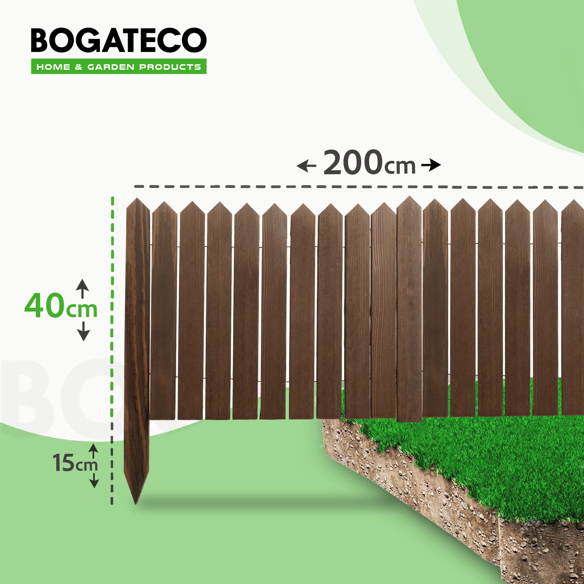 Rollborder lattes en bois | 40 cm de haut et 200 cm de long | Clôture en bois | Clôture parfaite comme bordure de jardin en osier | Marron foncé - 2