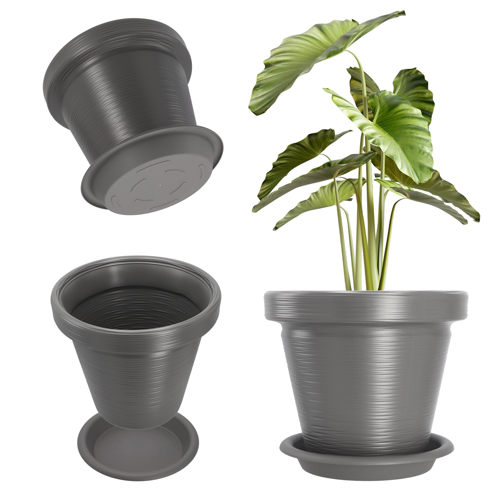 DONICZKA DONICA OGRODOWA NA KWIATY 55cm OSŁONKA Z PODSTAWKĄ DUŻA SZARA