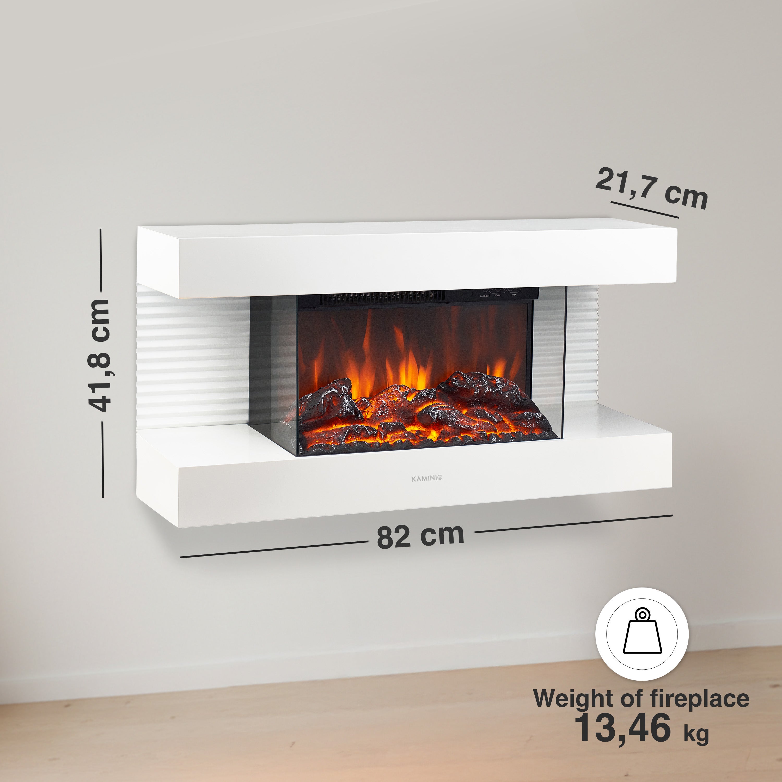 KAMINIO Chimenea eléctrica LIZ - Chimenea de pared con calefacción, efecto llama 3D, luz ambiental, control remoto - Blanco - 6
